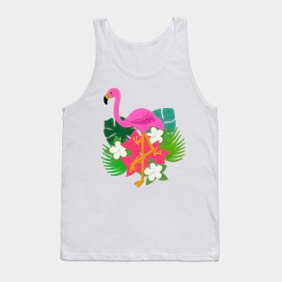 Felt Look Pink Flamingo and Tropical Leaves | Cherie's Art Original (c)2020 Tank Top